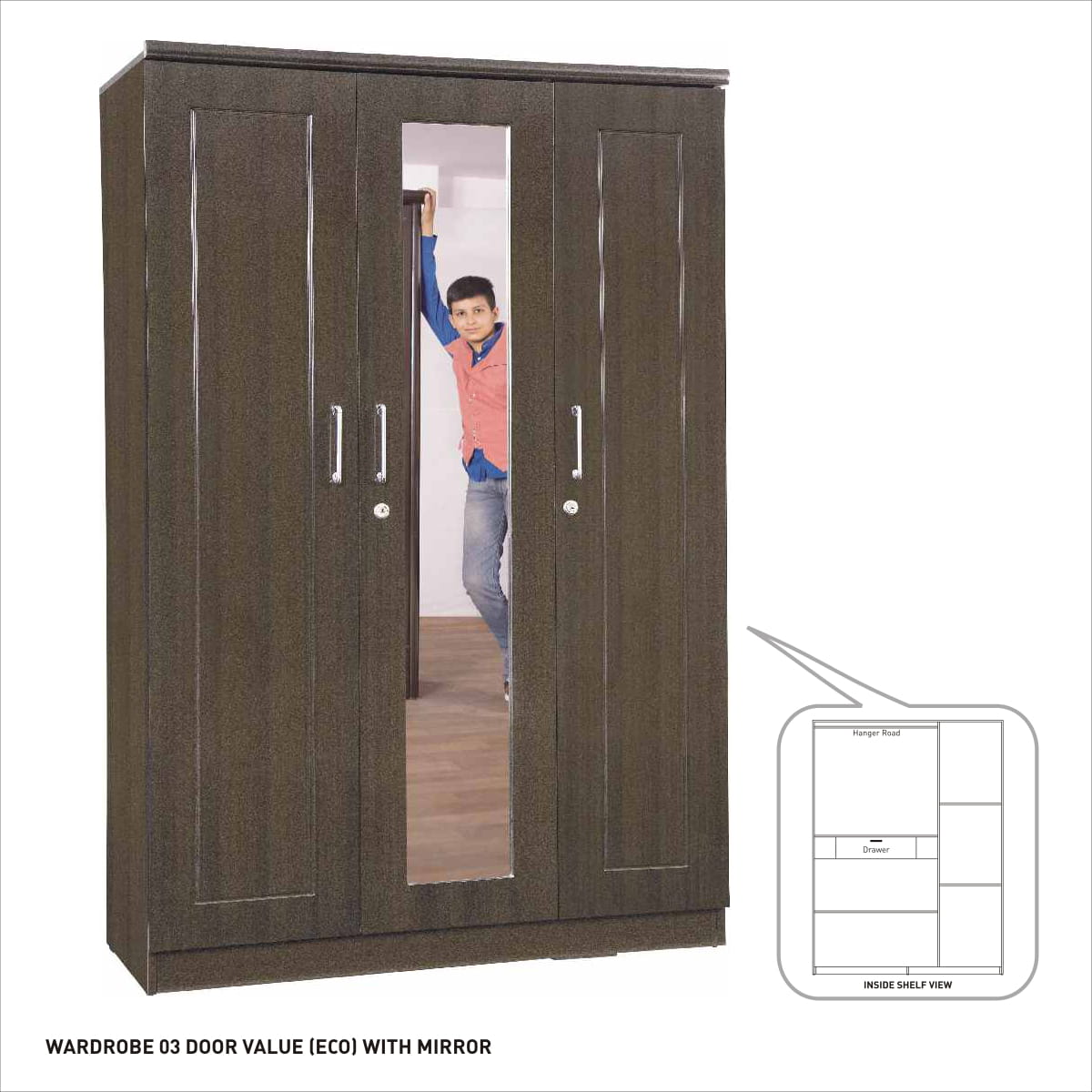 Premium Solid Wood Almirah with Mirror