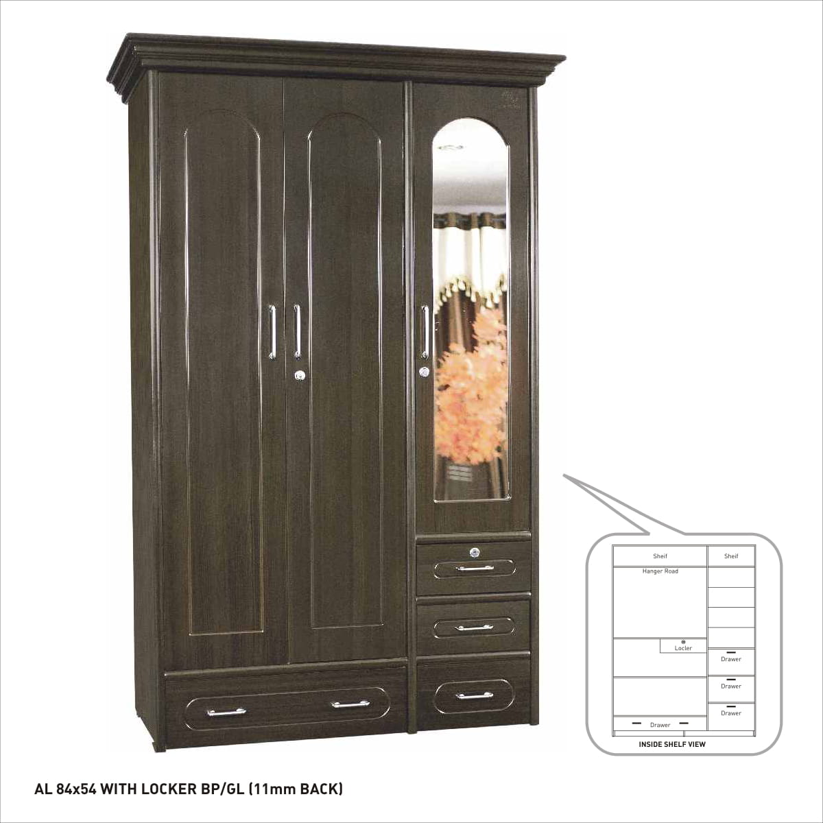 Premium Solid Wood Almirah with Mirror